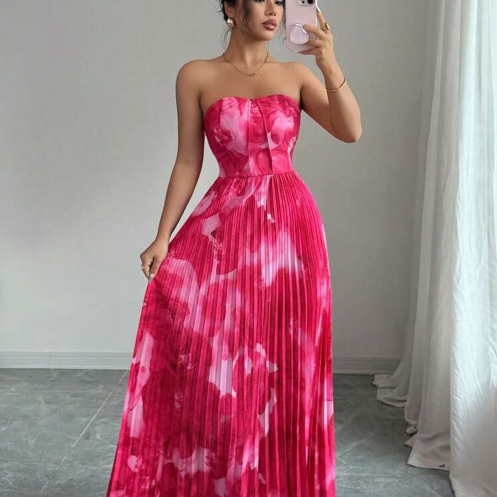 Elegant Pink Strapless Maxi Dress